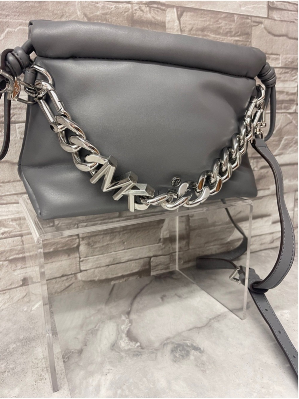 Michael Kors Lina XS Drawstring Crossbody Soft Plush Leather Heather Gray Set - Picture 7 of 16